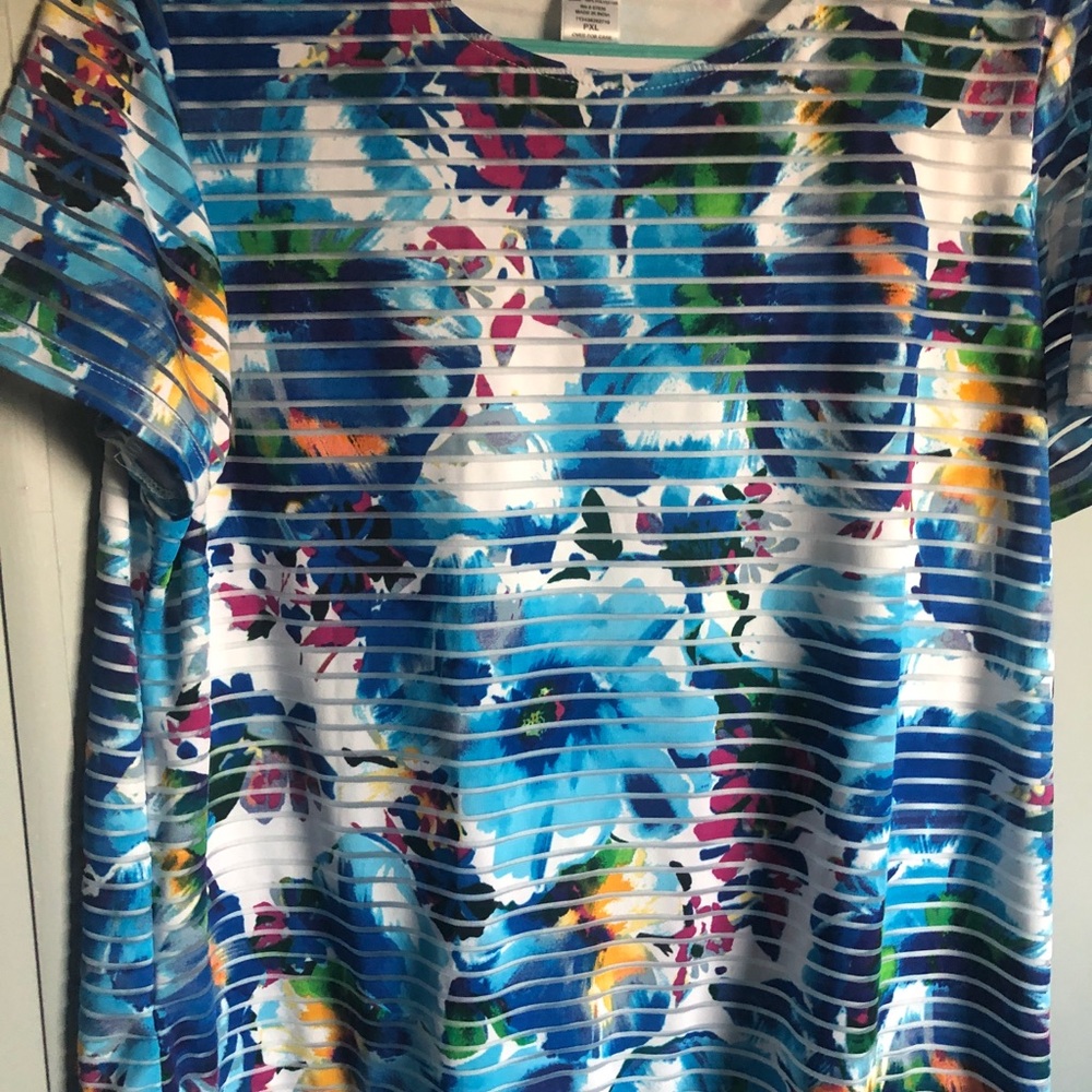 Floral Stripe Short Sleeve Tee in Blue